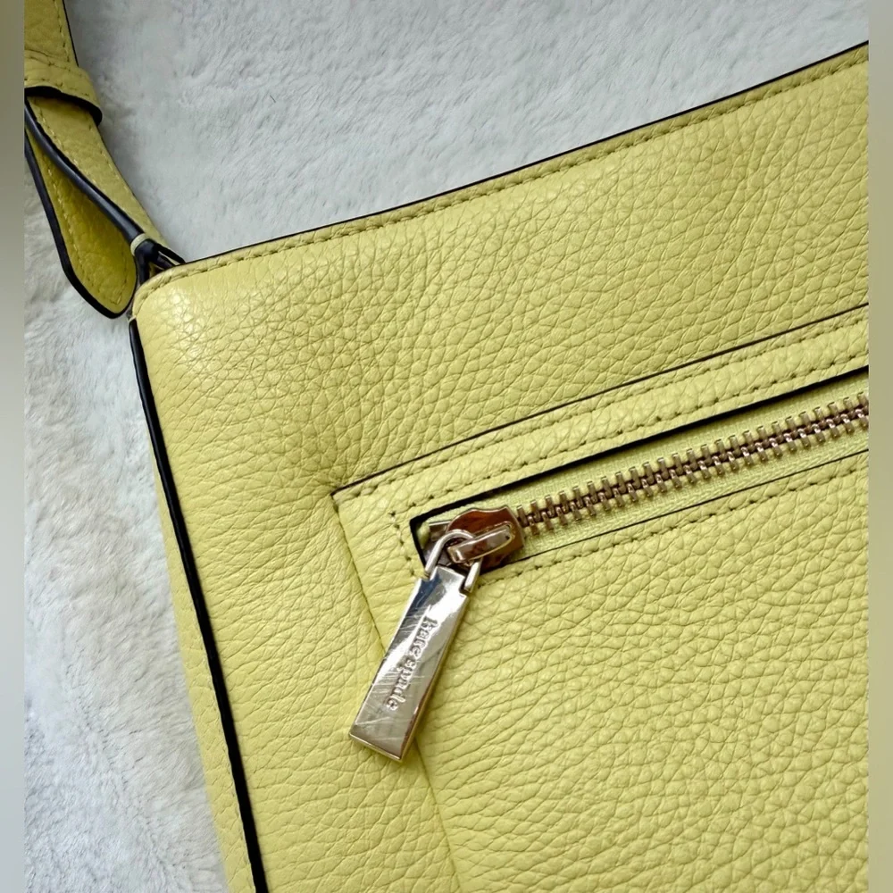 Kate Spade Leila Top Zip Crossbody Bag Frosty Lime Yellow Pebbled Leather Purse